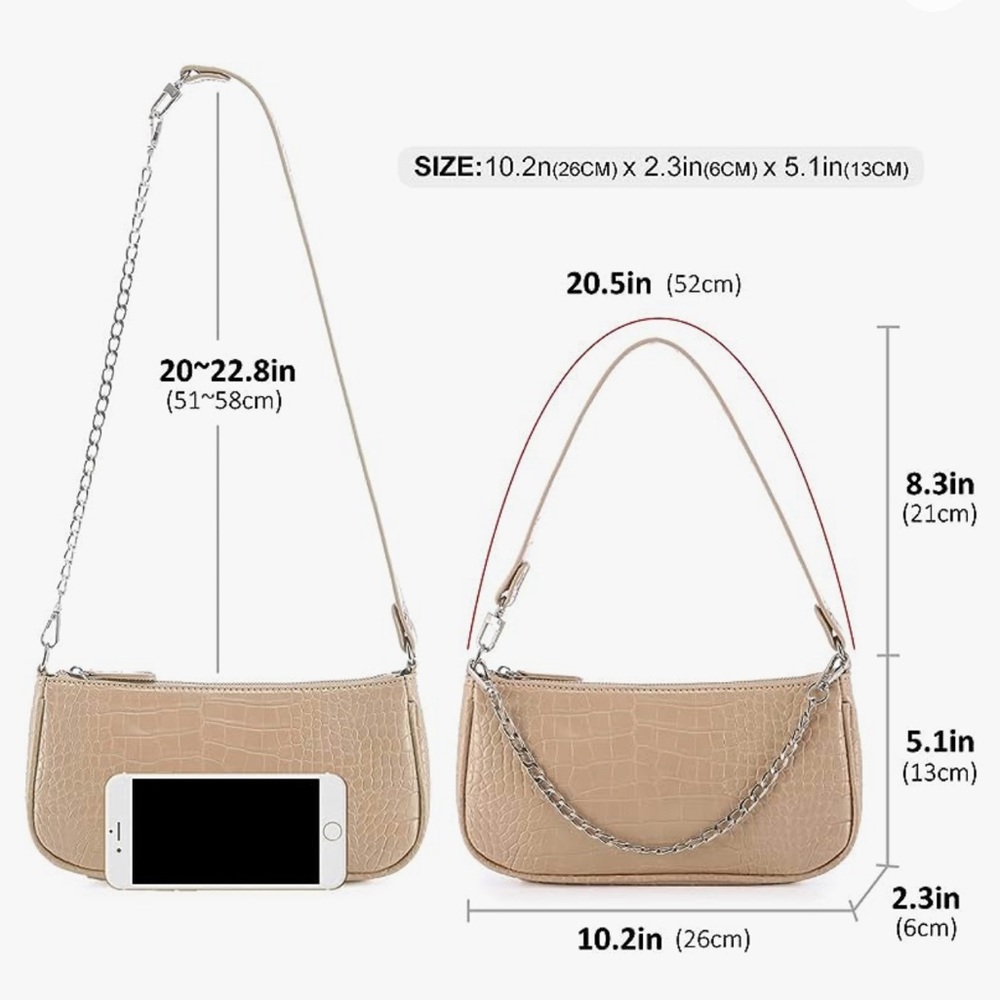 NWOT crocodile pattern purse in perfect condition, color: nude.